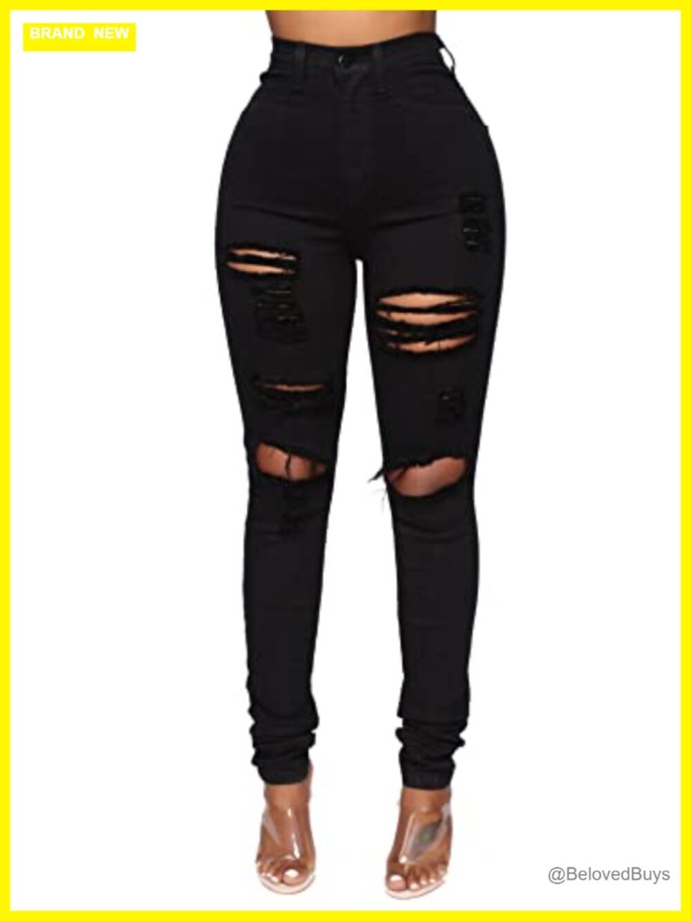 High Waisted Ripped Skinny Jeans Stretch Distressed Denim Pants